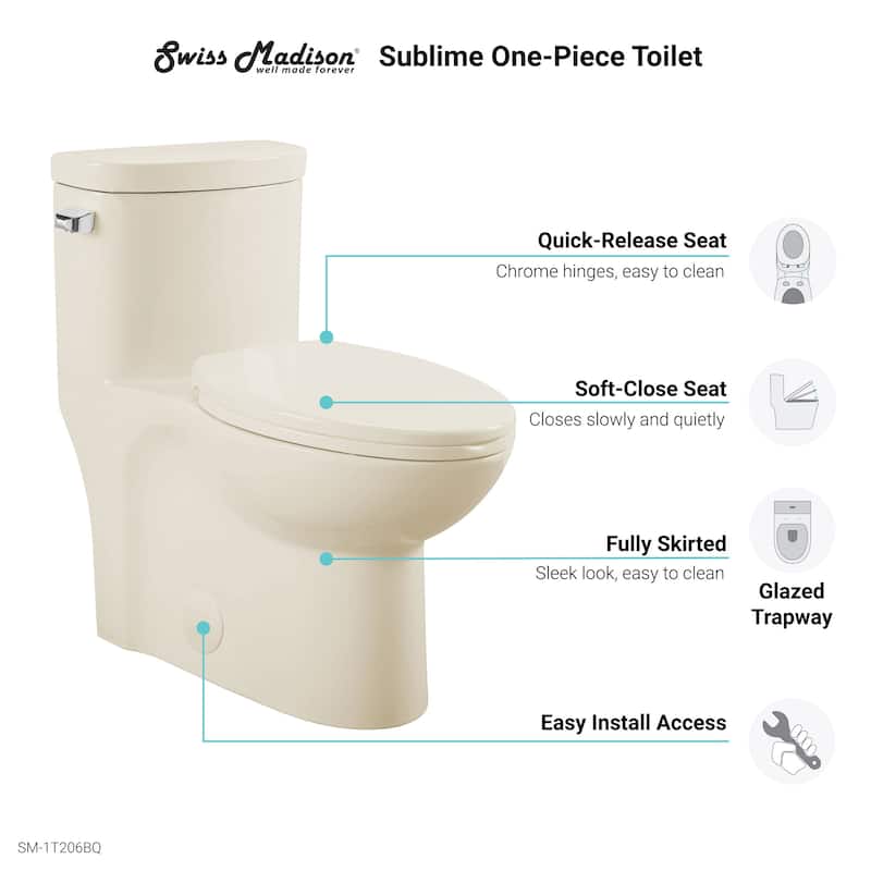 Sublime One Piece Elongated Left Side Flush Handle Toilet In Bisque 1.28 gpf
