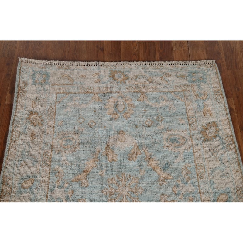 Geometric Oushak Turkish Oriental Wool Rug Hand-knotted Bedroom Carpet - 3'0" x 3'10"