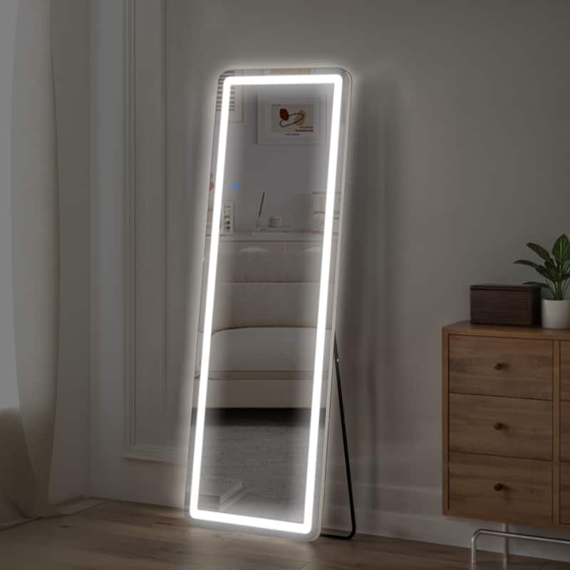 64" Full Length Mirror with 3 Color Lighting Floor Mirror with LED Light - 64*21"