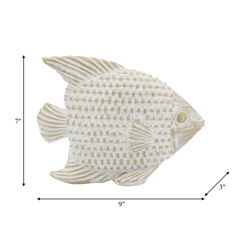 7" Ceramic Standing Fish Statue Contemporary White and Gold Fish Figurine Decorative Accent Coastal Beach Theme Home