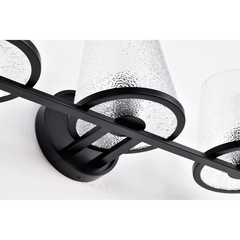 Valentine 3 Light Vanity Black Finish Hammered Glass