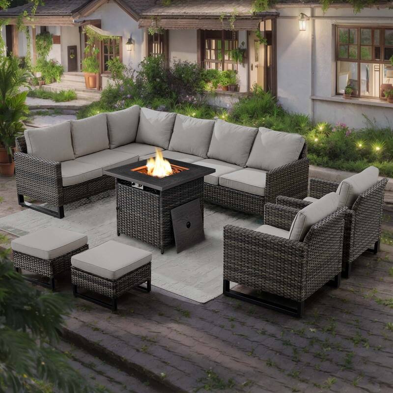 Gymojoy 7PCS Sectional PE Wicker Rattan Sofa - Grey - Beige