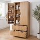 preview thumbnail 5 of 18, Modern Wooden Kitchen Pantry Cabinet with Fluted Doors 2 Drawers and Built-In Spice Racks Oak by GDFStudio