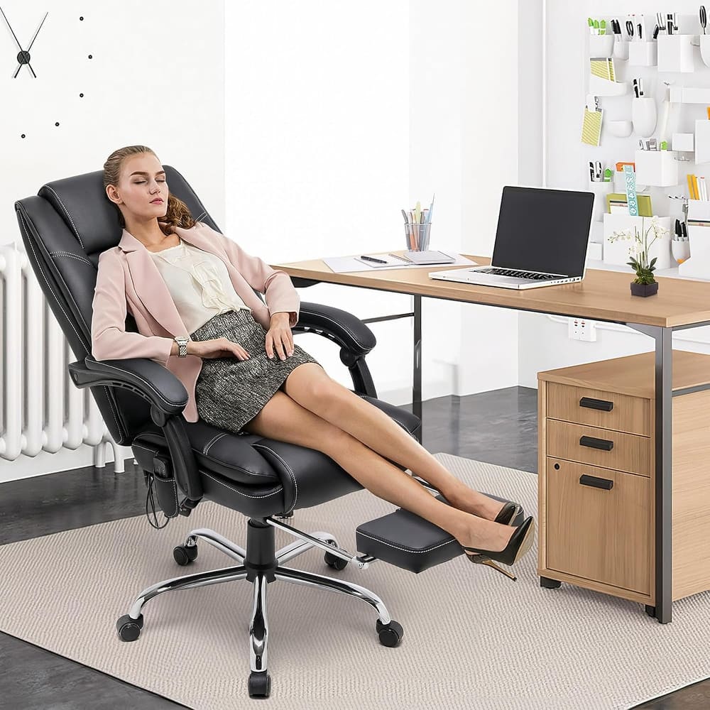Ergonomic Heated Executive Office Chair with 2/4/6-Point Massage, Retractable Footrest, and PU Leather