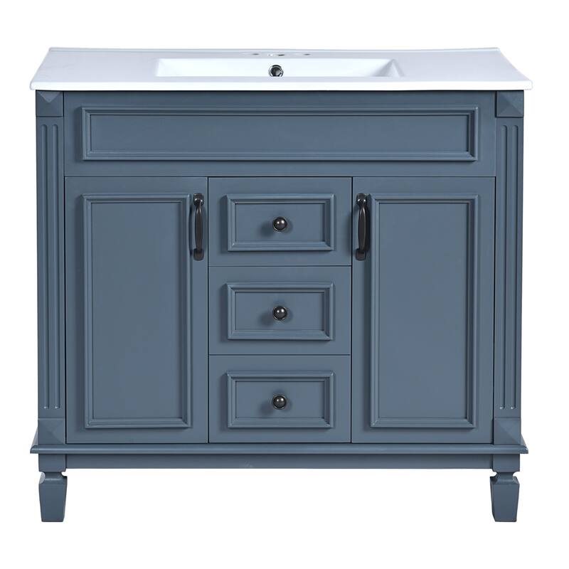 36'' Bathroom Vanity with Top Sink, Freestanding Vanity Set with Mirror Cabinet