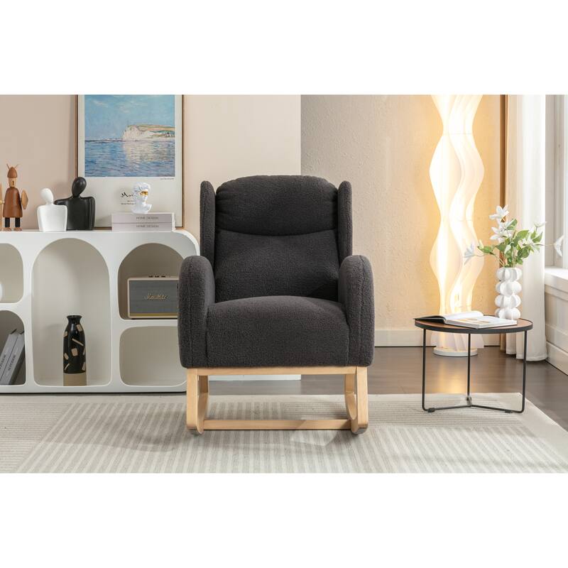 Modern 38" High Back Upholstered Rocking Chair with Wood Legs and Packet
