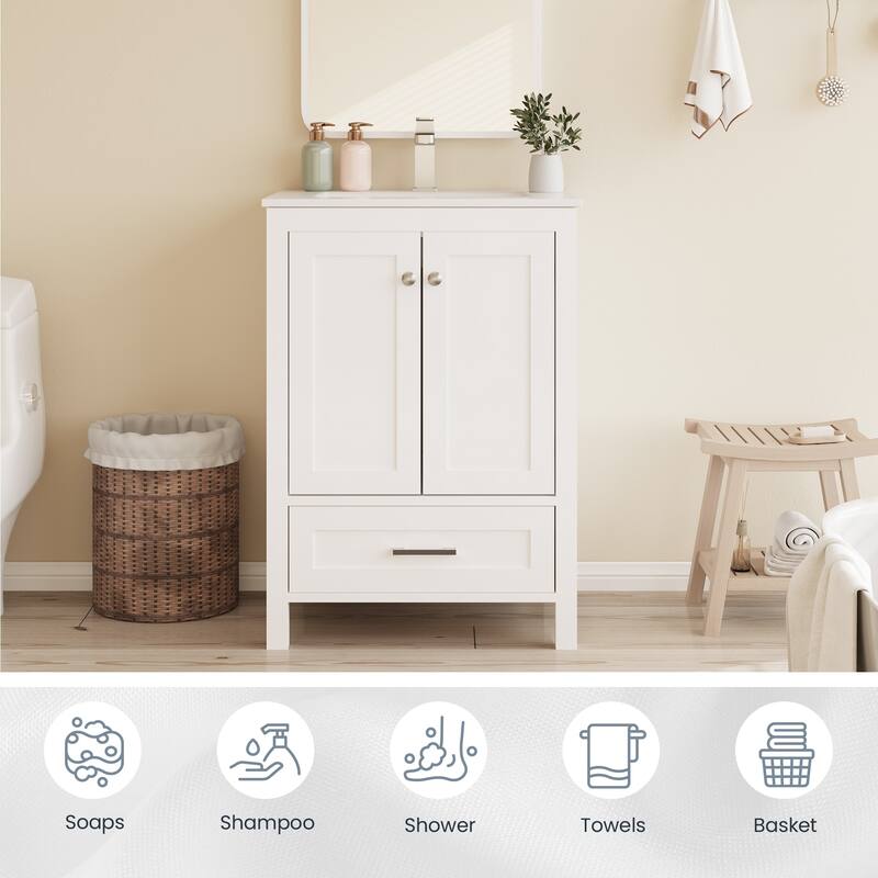 Modern Bathroom Vanity with Ceramic Sink, Soft-Close Storage Cabinet and Glossy Easy-Clean Countertop