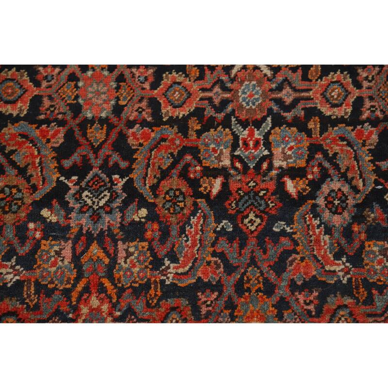 Hand Knotted Oriental 100% Wool Carpet Traditional Geometric Navy Blue & Blues Bidjar Runner Rug - 19' 6'' X 3' 5''