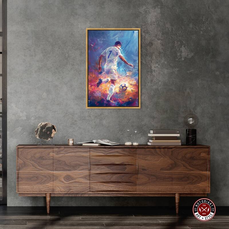 Notoriart Bold And Colorful Soccer Player Ii Framed Soccer 1 Piece Canvas Wall Art