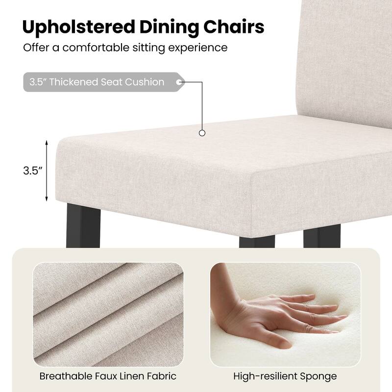 Set of 2 Modern Rubber Wood Dining Chairs with Faux Linen Upholstery and Cushioned Seats - 17" x 22" x 35.5" (L x W x H)