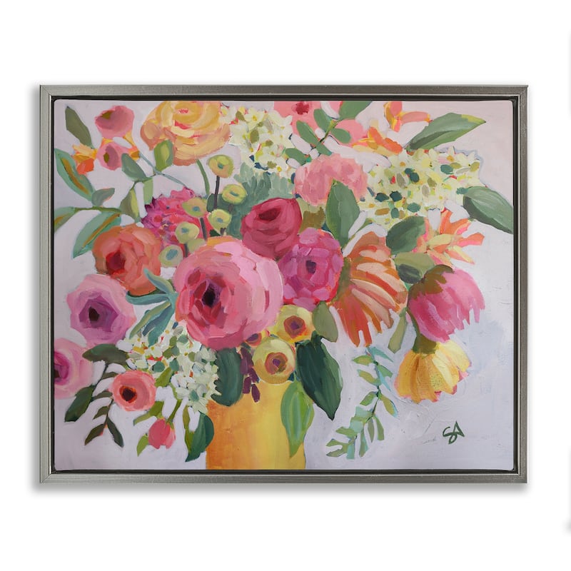 Stupell Assorted Flowers in Pink & Yellow Framed Floater Canvas Wall Art Design By Suzanne Allard - 21 x 17 - Grey