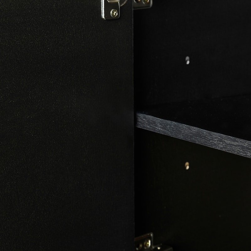 4 Doors Wooden Cabinet Sideboard with Adjustable Shelf and Aluminum Door Handle Buffet Cabinet Entryway Cabinets Black