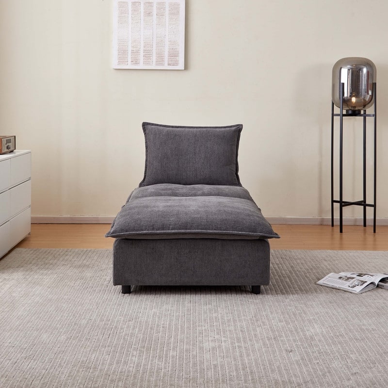 Armless Super Soft Chenille Modular Sofa Design, Single Seater + Ottoman