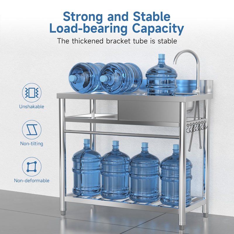 Free Standing Stainless Steel Utility Sink, Commercial Single Bowl Sink Set with Faucet