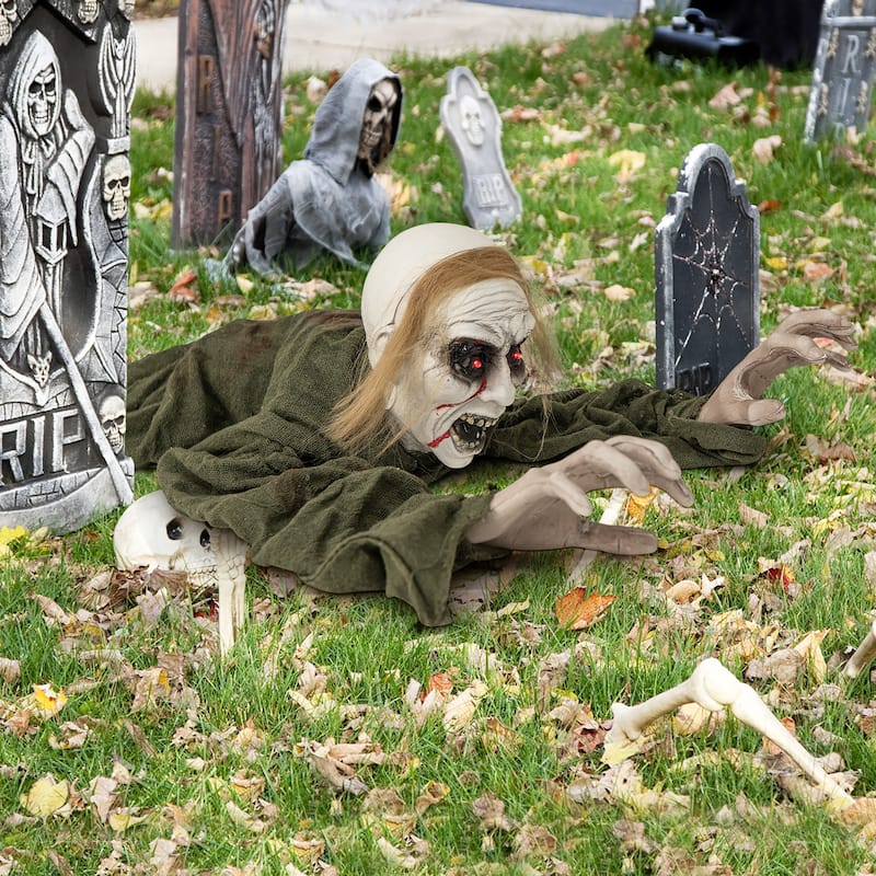 Gymax Halloween Skeleton Groundbreaker Decoration Sound-Actived