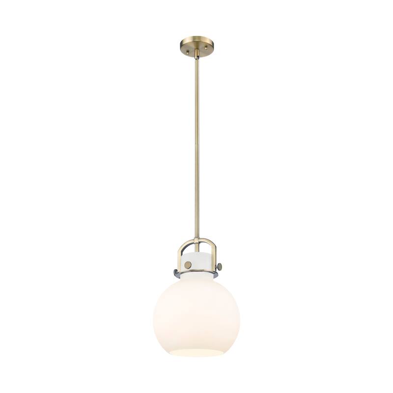 Innovations Lighting Newton Sphere - 1 Light 10" Stem Hung Pendant - Brushed Brass/Matte White