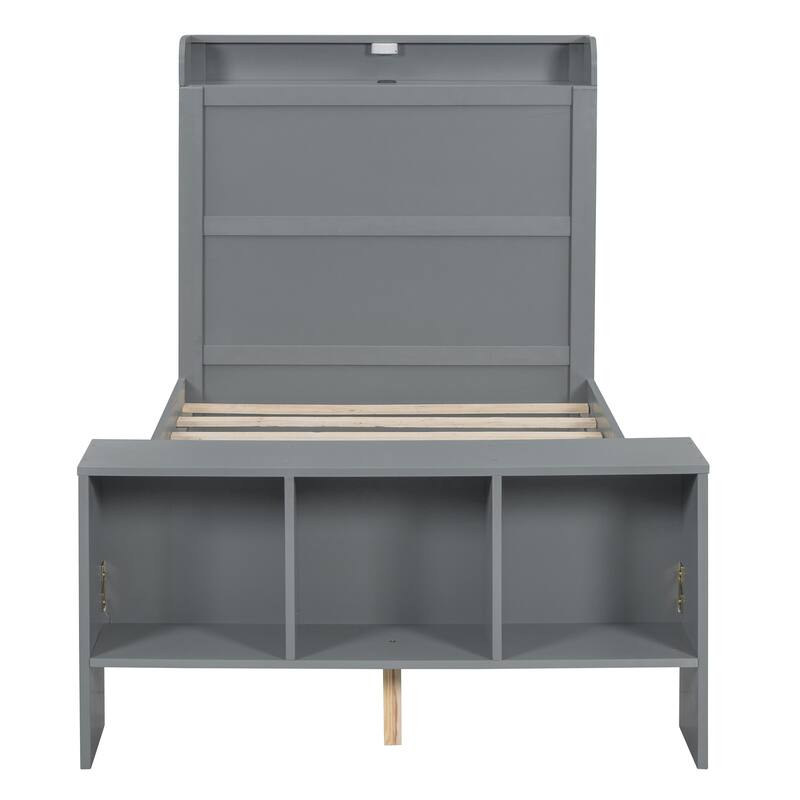 HomeRoots Gray Wood Twin Bed Frame With USB