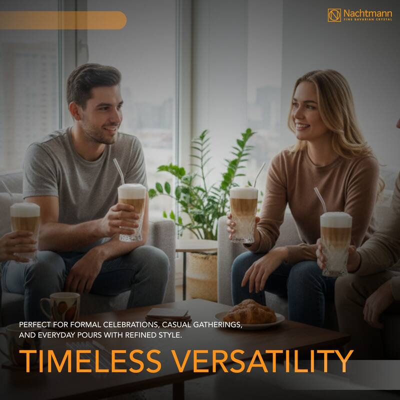 Nachtmann Set of 4 Noblesse Latte Machiatto Glasses with Straw - 11.8oz