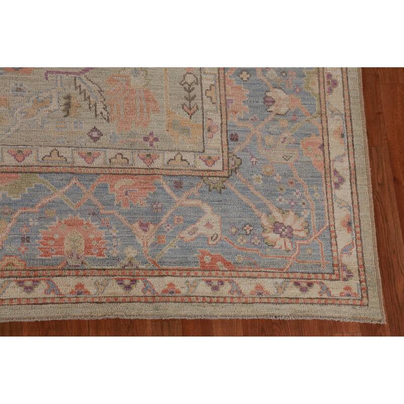 Hand Knotted Oriental 100% Wool Carpet Transitional All-Over Beige & Ivories Oushak Area Rug - 11' 9'' X 9' 1''