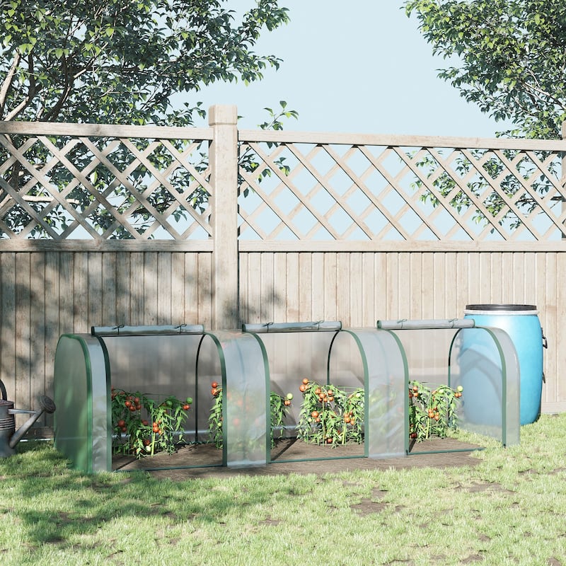 Outsunny 10' x 3' x 2.5' Mini Greenhouse, Portable Tunnel Greenhouse with Roll-Up Zippered Doors, UV Waterproof Cover - 9.7' L x 3' W x 2.5'  - Permanent - Aluminum