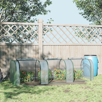 Outsunny 10' x 3' x 2.5' Mini Greenhouse, Portable Tunnel Greenhouse with Roll-Up Zippered Doors, UV Waterproof Cover