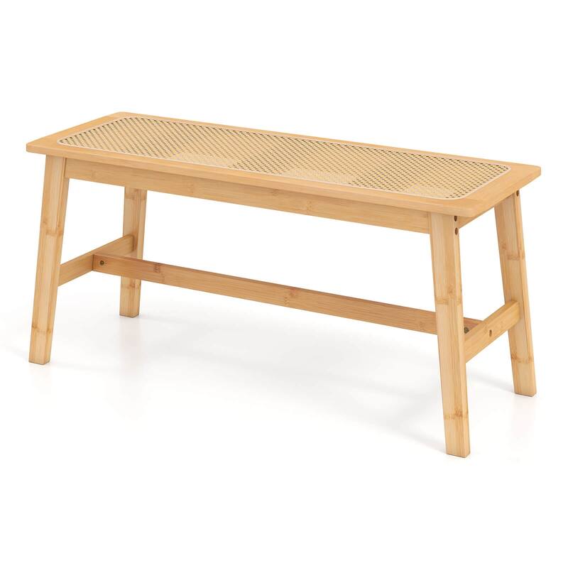 Costway 39.5” Bamboo Dining Bench with Handwoven Rattan Seat, Wooden - See Details