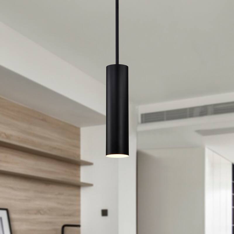 1-Light Matte Black Modern Mini Pendant Light with Cylindrical Metal Shade