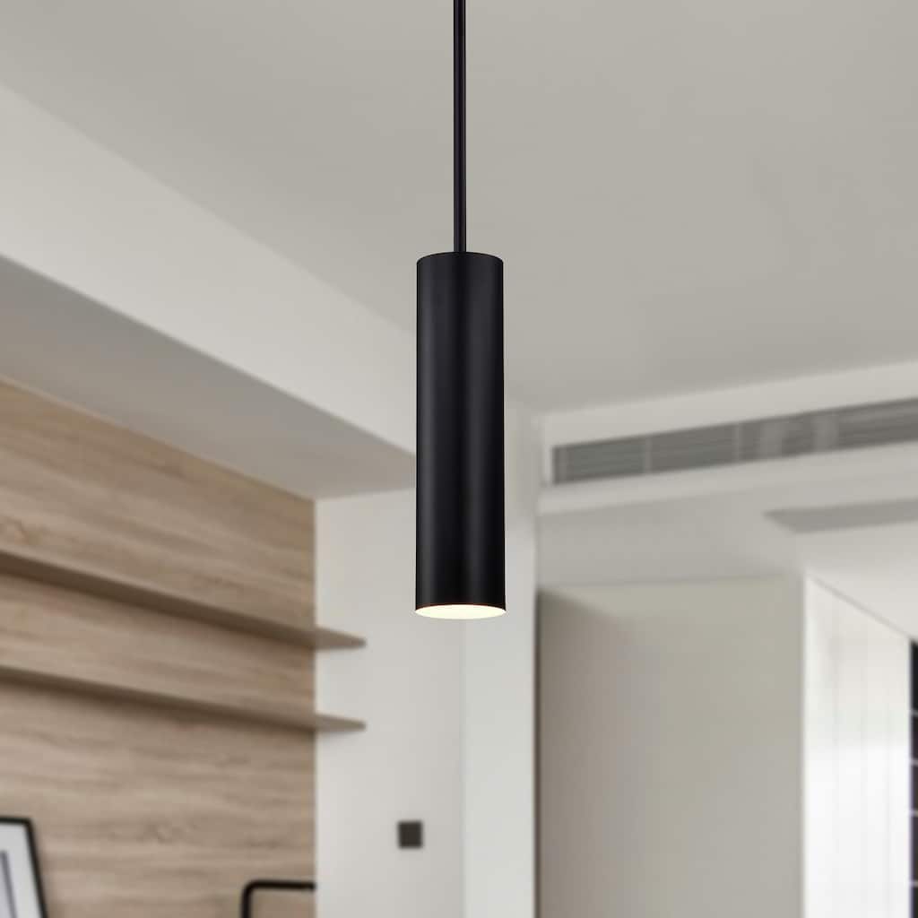 1-Light Matte Black Modern Mini Pendant Light with Cylindrical Metal Shade
