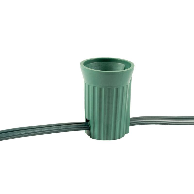 25 Foot C9 Outdoor Patio Christmas Stringer, C9/E17 Base, 12" Space, Green Wire