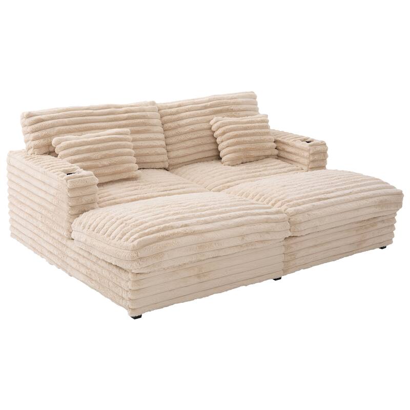 Oversized Double Chaise Lounge Sofa 83.5" Sofa Bed Cloud Couch Plush With Two Supportive Pillows,Usb Ports And Cup Holders