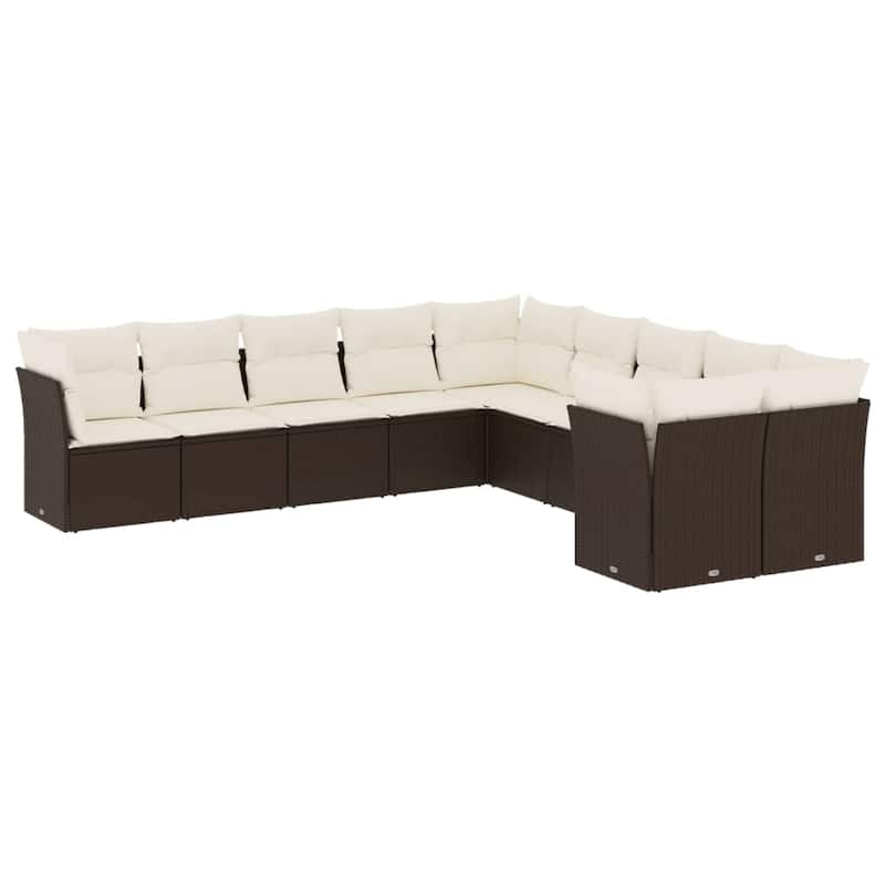 vidaXL Garden Sofa Set Brown and cream PE rattan and powder-coated steel - 24.4 x 24.4 x 27.2
