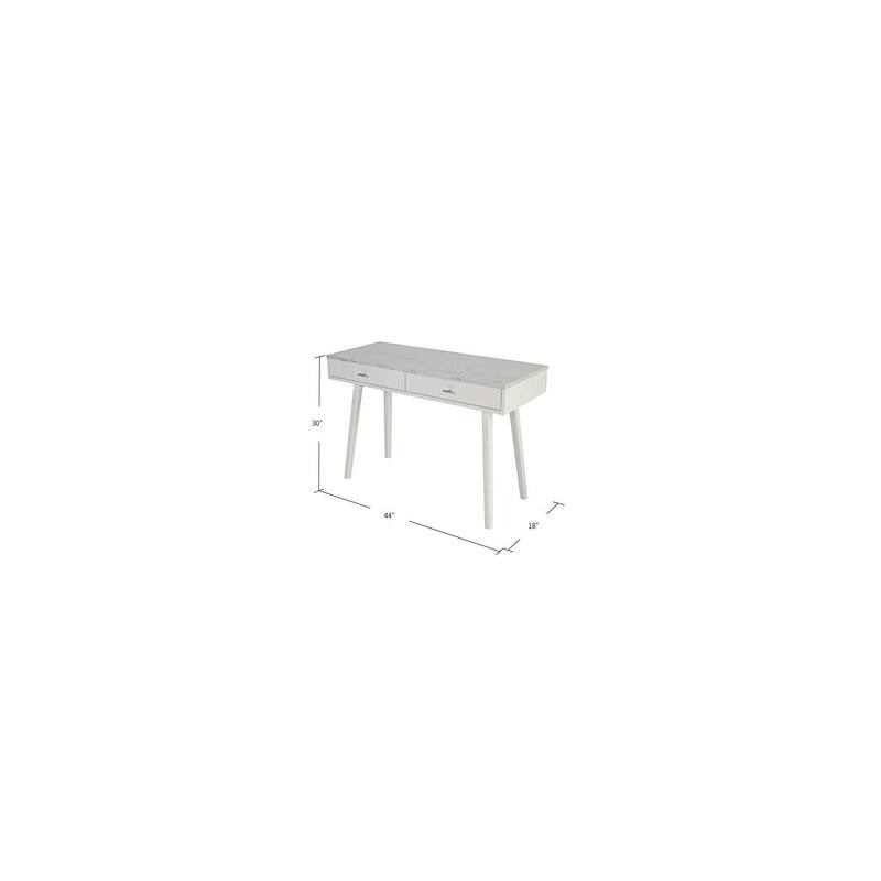 Carrara White Marble Desk - 44" Rectangular Writing Desk with Drawers - Modern Console Table & Vanity