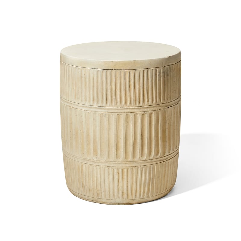 Glitzhome 18"H Modern MGO Faux Drum Garden Stool Plant Stand Accent Table