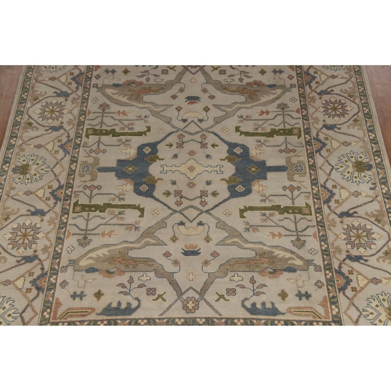 Earth Tone Oushak Indian Area Rug Living Room Handmade Wool Carpet - 9'2" x 11'10"