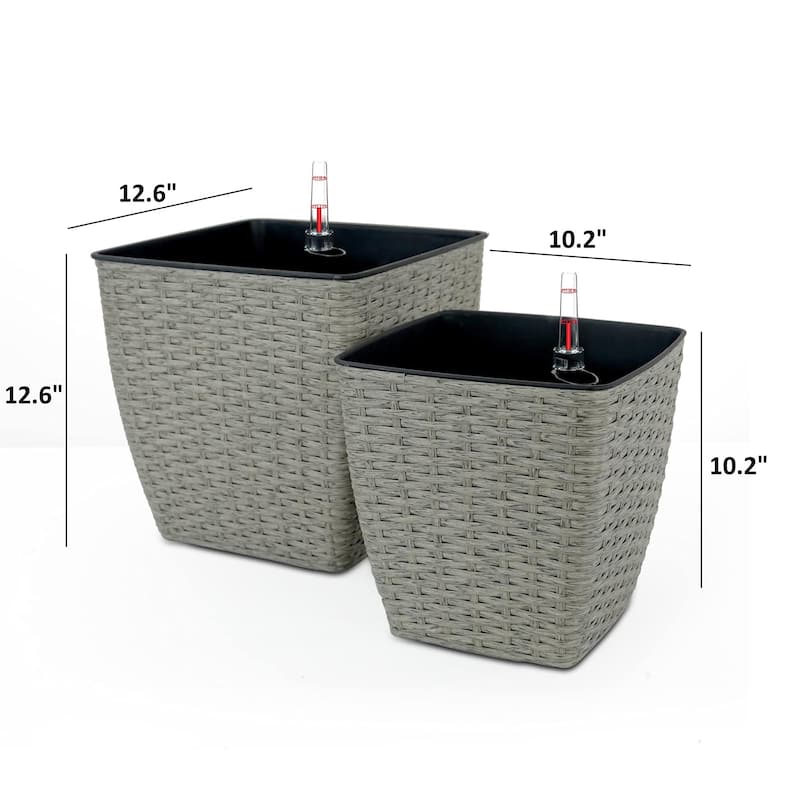 2-Pack Hand Woven Wicker Thin Square Self-watering Planter