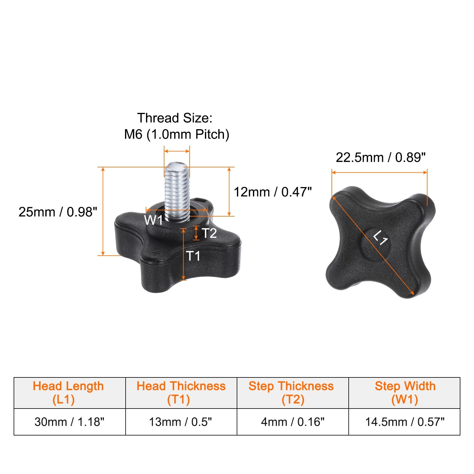 Star Knobs Male Thread Plastic Star Stud Knob Hand Tightening Clamping Screw Replacement Threaded Handle - Black