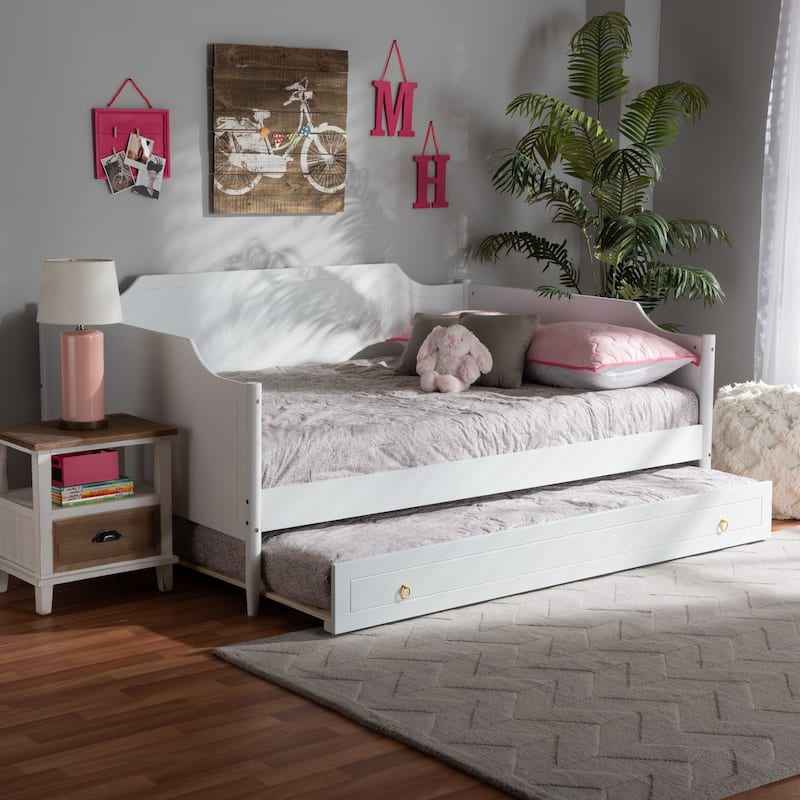 Alya Classic Traditional Farmhouse Full Daybed with Roll-Out Trundle Bed