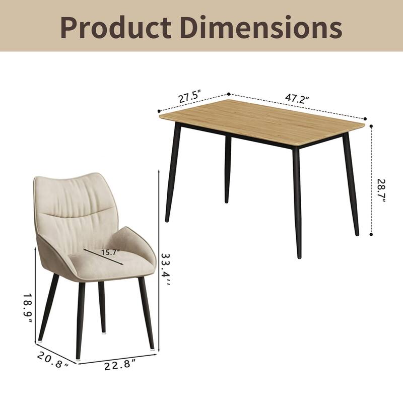 Modern Wood Grain Dining Set with Black Metal Legs, Seats 4-6, 5-Pcs