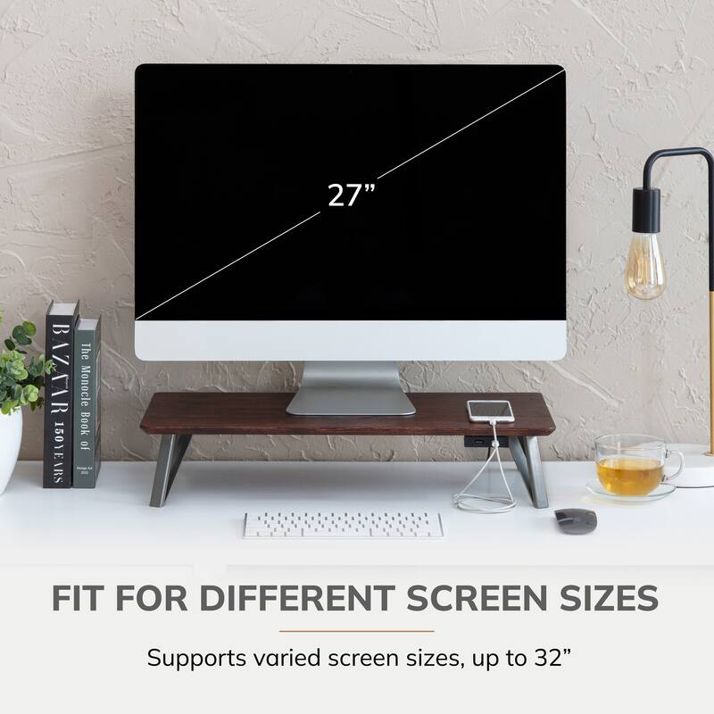 Jani Wood Monitor Stand Riser Desk - Ergonomic Design Stand, Desktop Organizer Table for Home, Office Workspace, Gaming Desk
