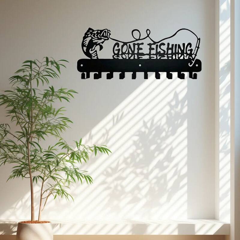 Black Metal Fish Shaped Key Rack with Wall Hook for Coastal Kitchens and Entryways - 11.81”L x 12.2”H