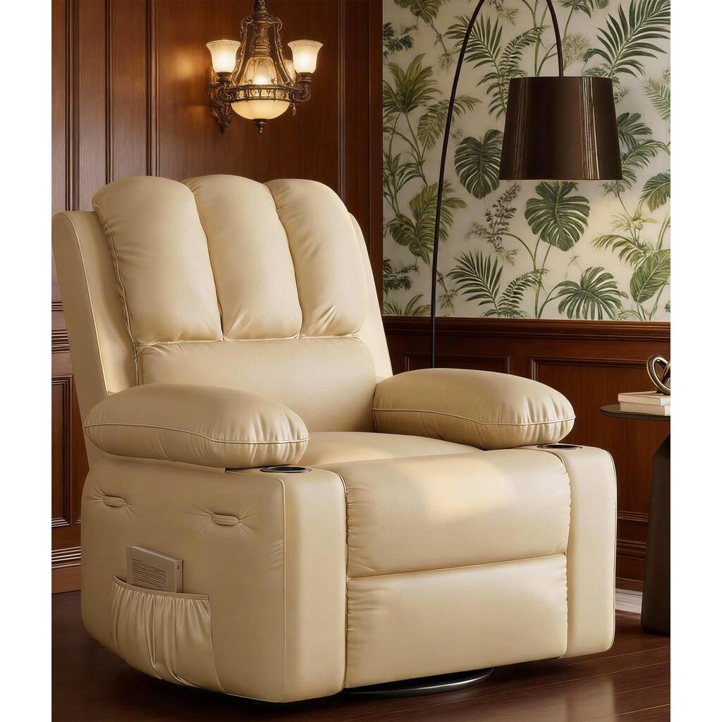 Oversized Manual Recliner Chair, with Cup Holders and Side Pockets