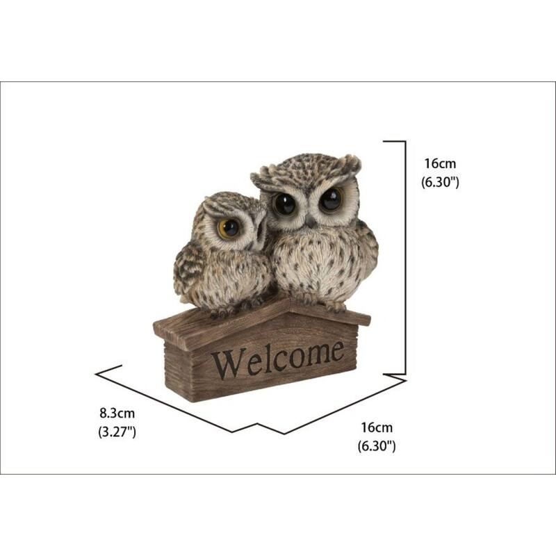 6.25" Brown Mother & Baby Owl with Welcome Sign Outdoor Garden Statue