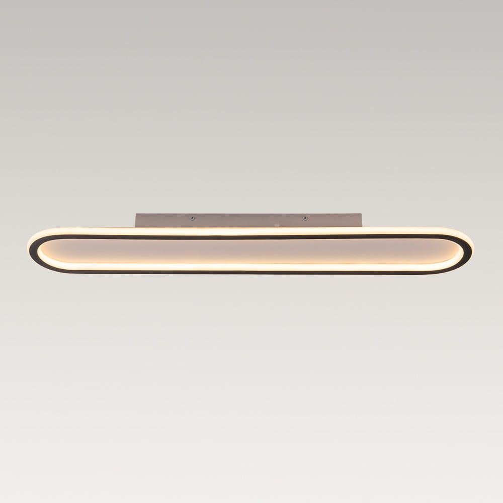 Modern Linear LED Ceiling Light, Dimmable Sand White and Black Flush Mount - 31.5 inch
