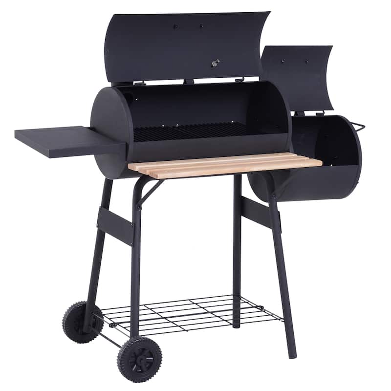 Outsunny Steel Portable Backyard Charcoal BBQ Grill and Offset Smoker - N/A