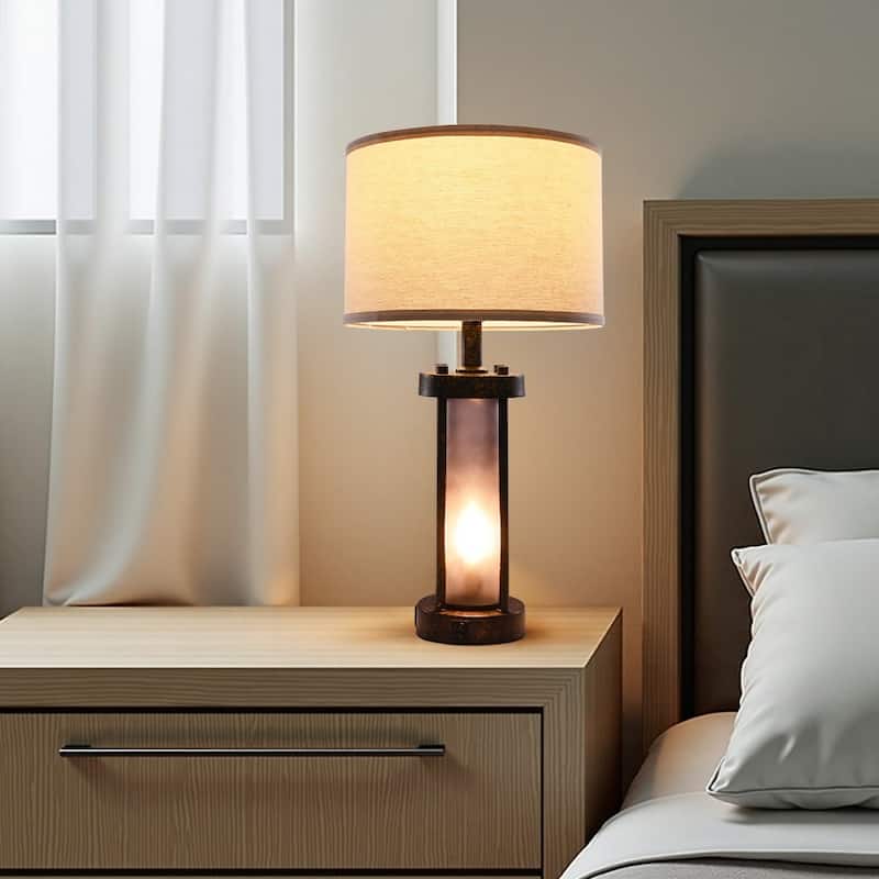 Set of 2 White-Black Table Lamp with Dual Lights USB-C, USB and AC Ports - 24.2 x 12.6 x 12.6 in