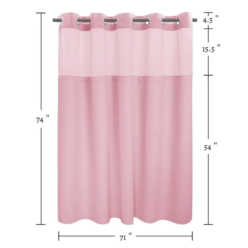 Cotton Blend Honeycomb Waffle Weave Shower Curtain with Snap-in Liner