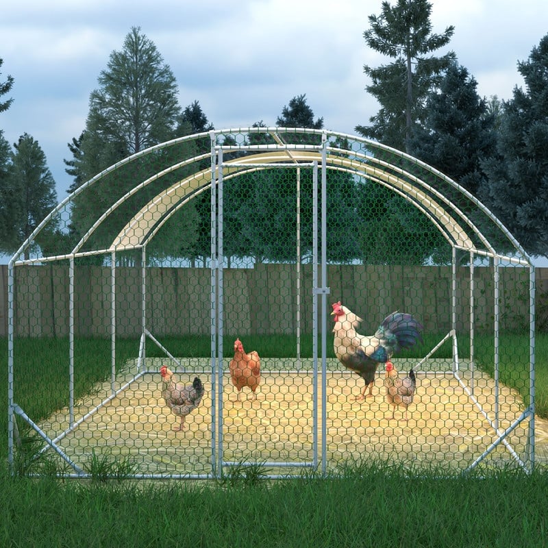 Large Walk-In Metal Chicken Coop – Dome-Shaped Poultry Run with Waterproof & UV-Resistant Cover, Heavy-Duty 1" Tube Frame .