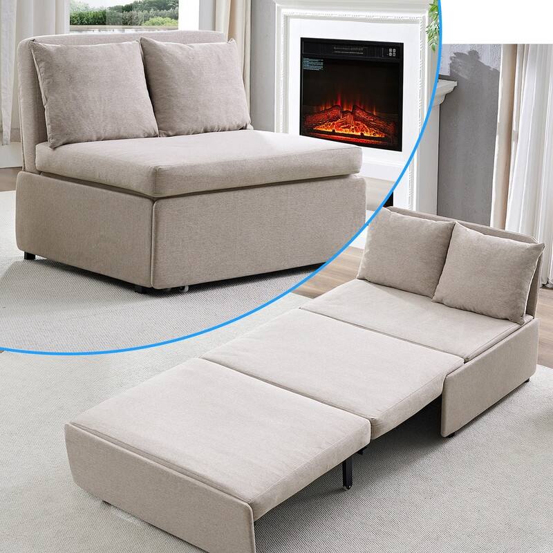 Mixoy Full/Queen Size Sofa Bed,2 in 1 Convertible Linen 1-Seater/Loveseat Sleeper Sofa Couch with Cushions - Full - Beige
