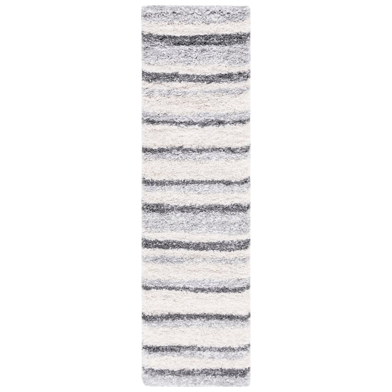 SAFAVIEH Fontana Shag Mariosa Modern Stripe 2-inch Thick Rug - 2'3" x 8' Runner - Ivory/Grey
