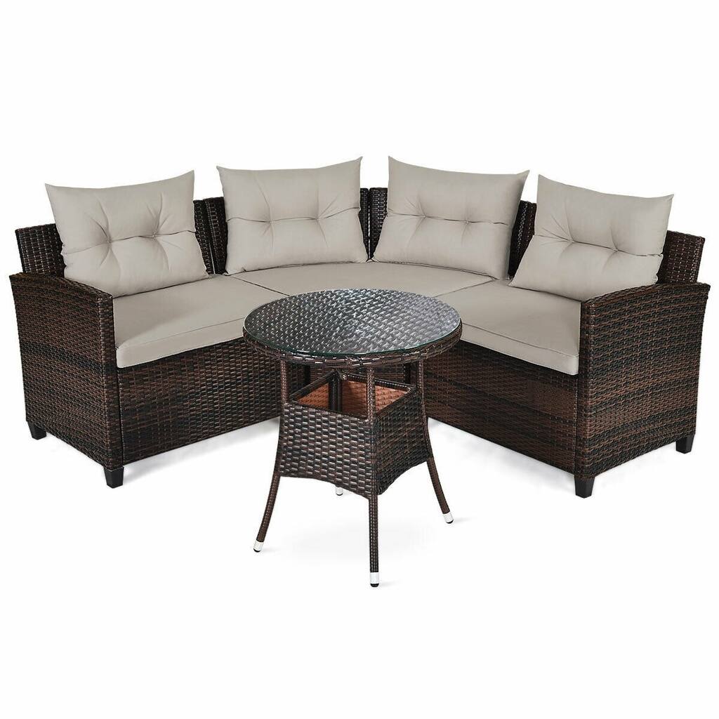 4 Pcs Furniture Patio Set Outdoor Wicker Sofa Set - 31.5" x 25.5" x 29" (L x W x H)